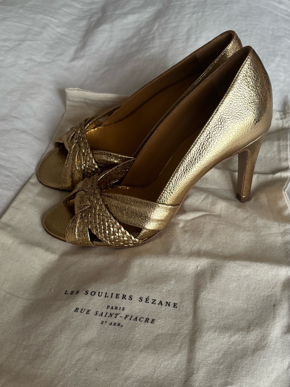 Sezane Metallic Gold Braided Peep-Toe Pumps - Picture 7 of 12